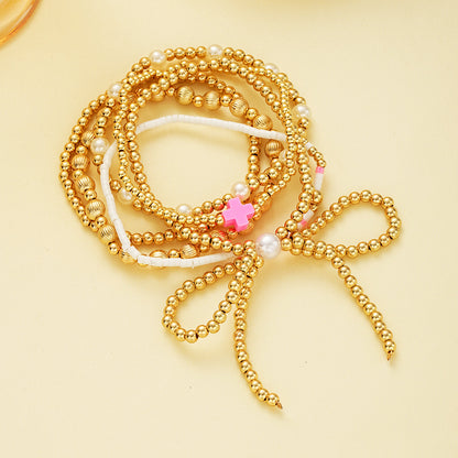 6pc Beaded Pink Cross Bracelet Stack