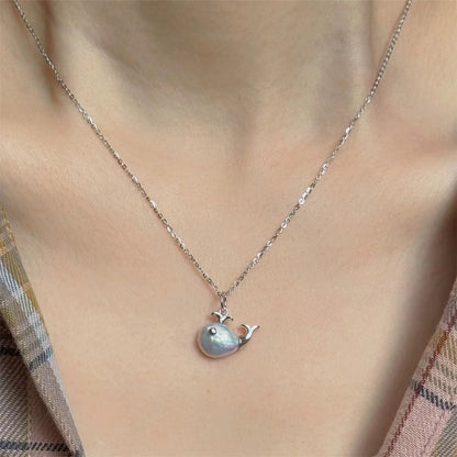 Gold Pearl Fish Pendant Necklace