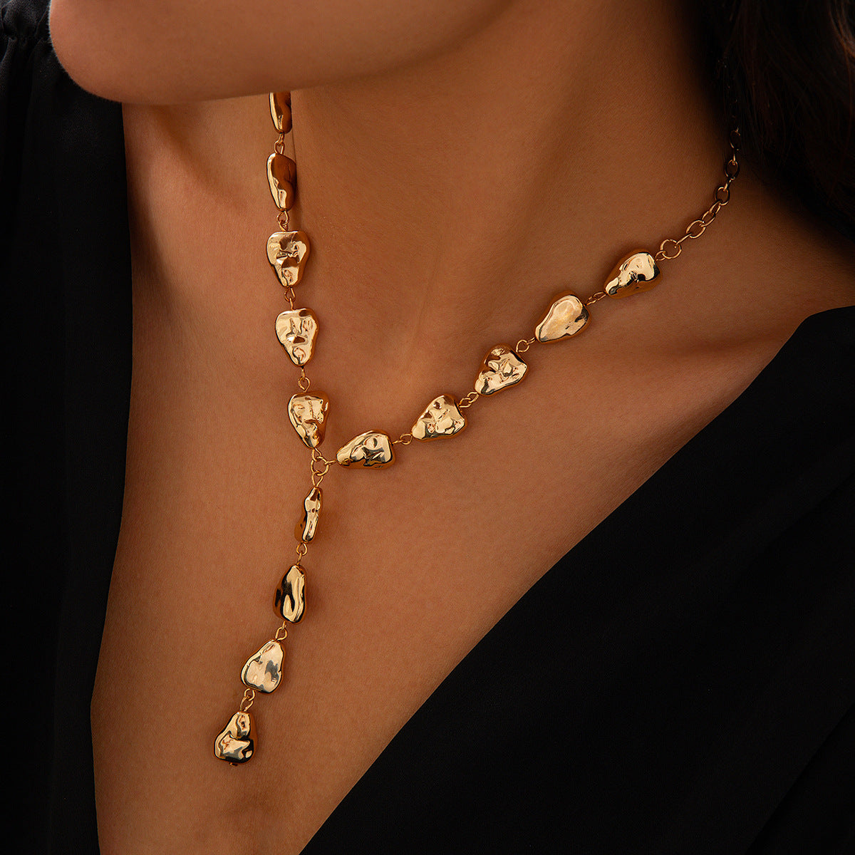 Chunky Gold Drop Statement Necklace