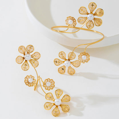 Punk Pearl Flower Bangle & Ring Set
