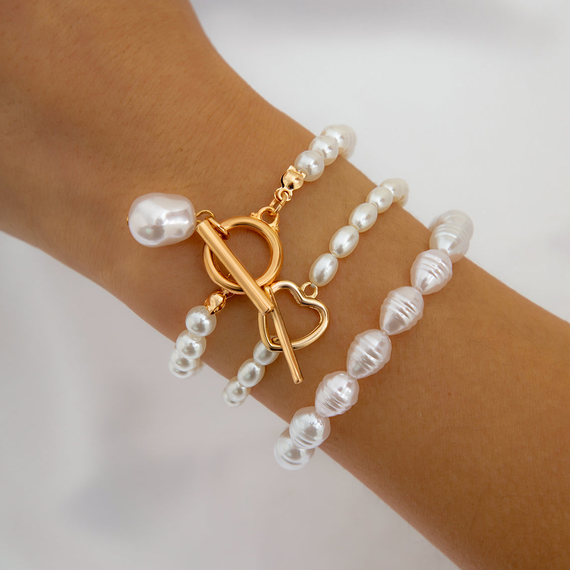 3pc Pearl Toggle Bracelet Set