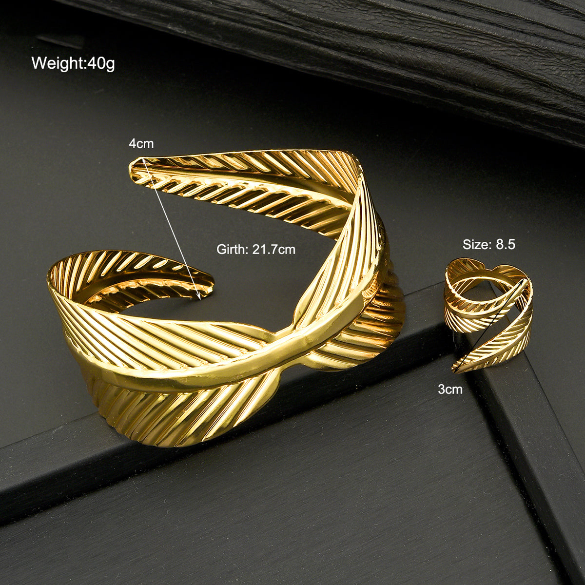 2pc Leaf & Cross Bracelet Ring Set