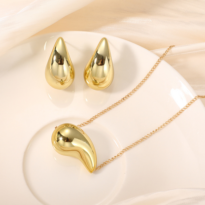 Gold-Tone Abstract Teardrop Necklace & Earring Set