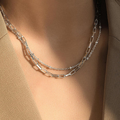 2pc Paperclip and Bead Chain Necklace Set