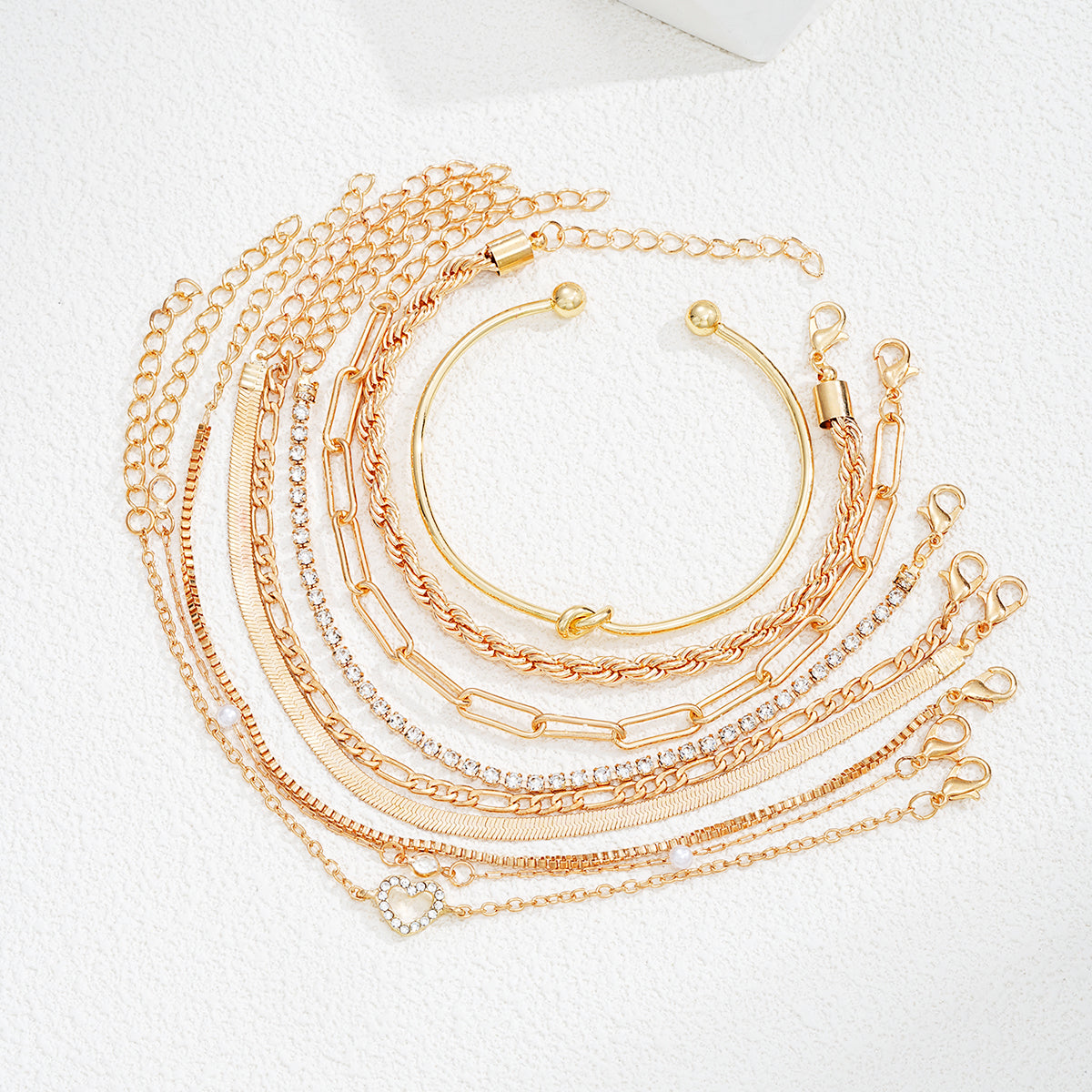 9pc Mixed Chain & Charm Bracelet Set