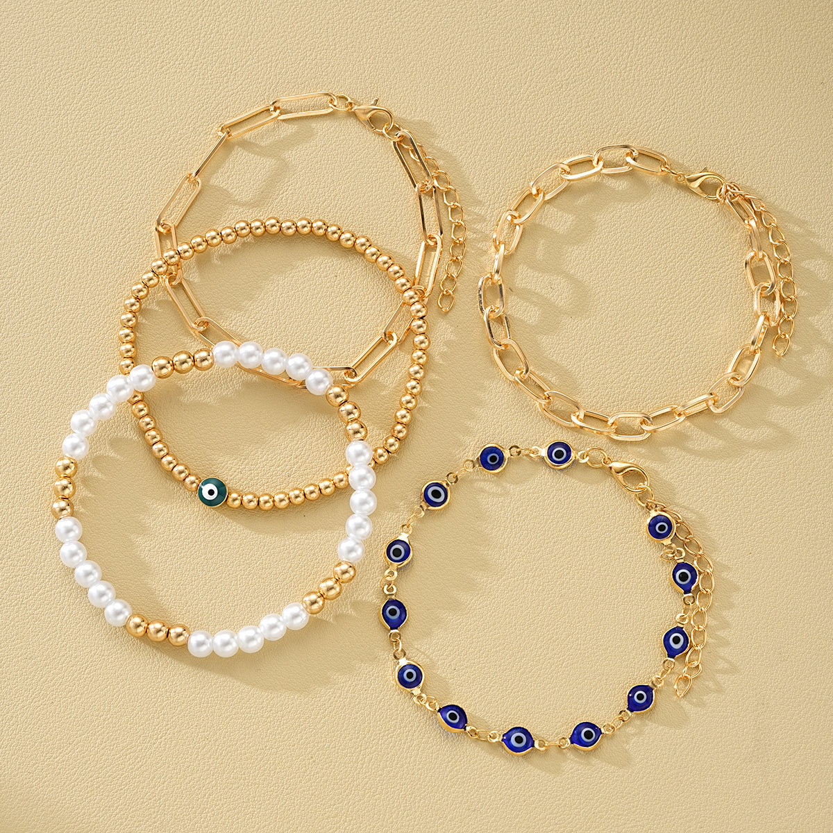 5pc Turkish Evil Eye Beaded Bracelet Set