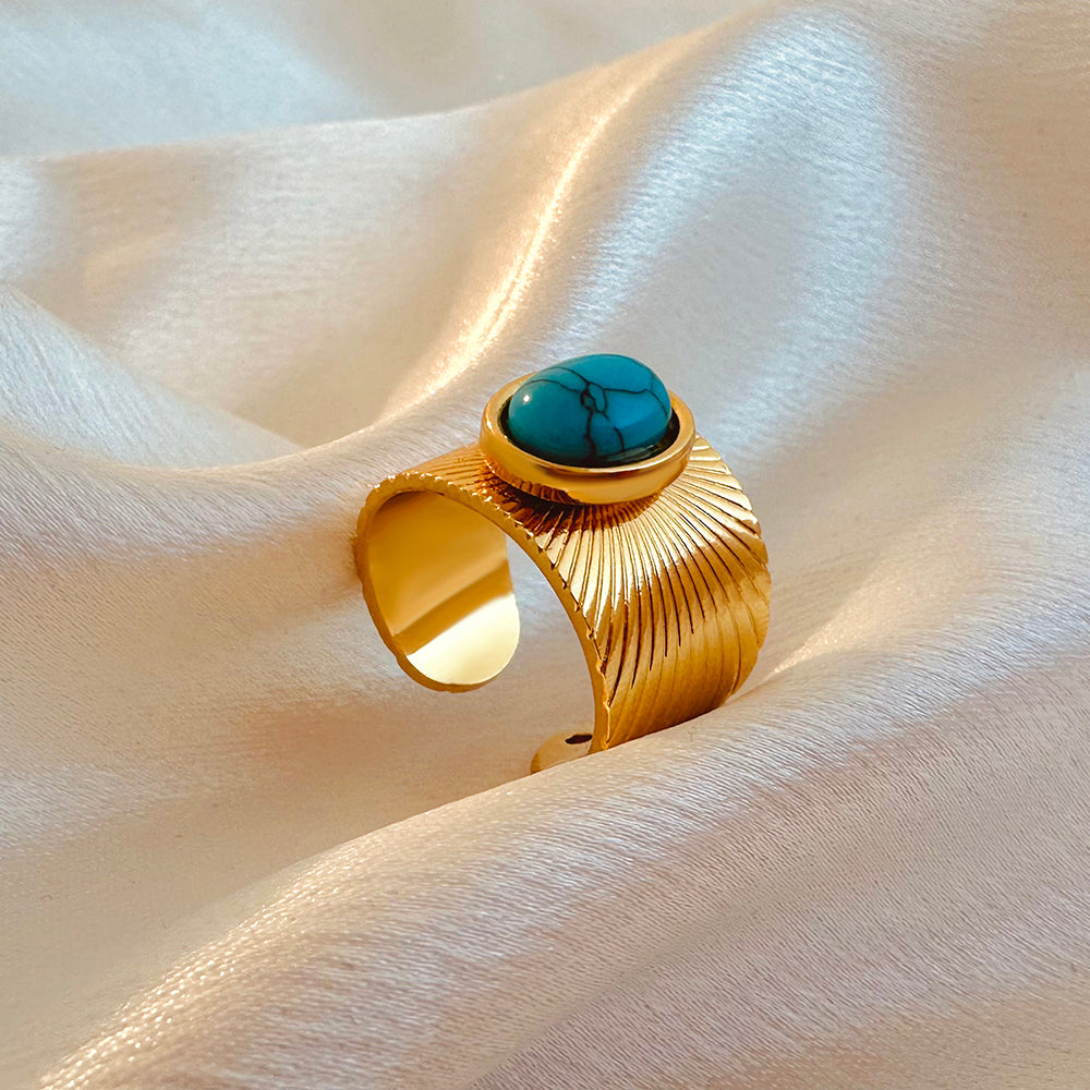 Green Stone Geometric Open Ring