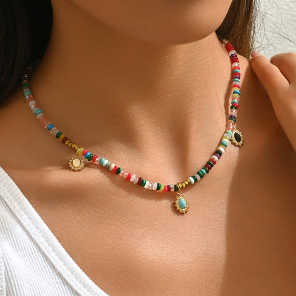 Colorful Beaded Charm Necklace