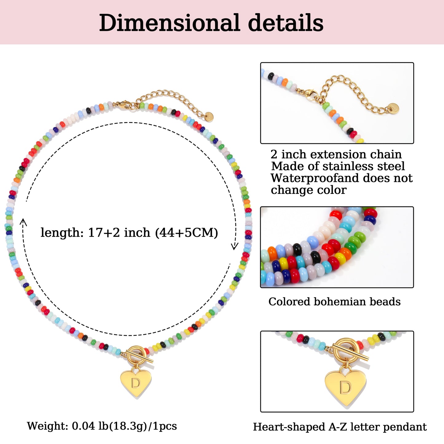 Beaded Heart Initial Pendant Necklace