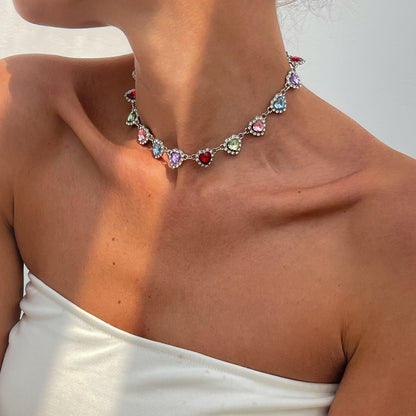 Rhinestone Heart Choker Necklace