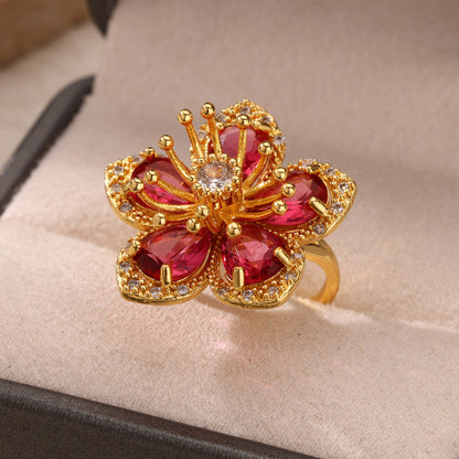 Gold Floral Adjustable Ring