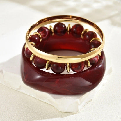 Wide Resin & Beaded Bracelet Set