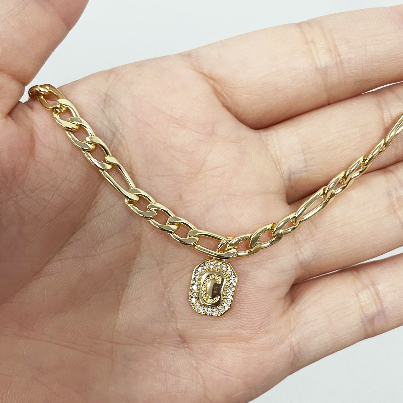 Gold Initial Charm Chain Bracelet