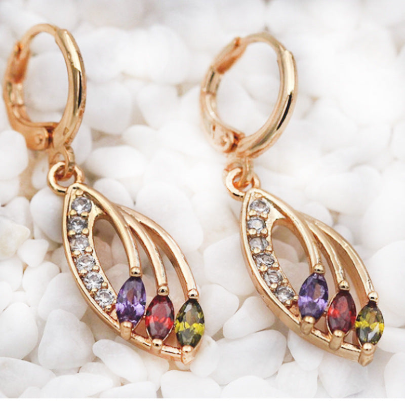 Gem Leaf Dangle Earrings