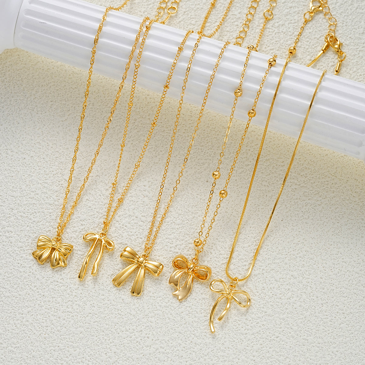 5pc Layered Bow Charm Necklace Set