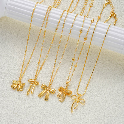 5pc Layered Bow Charm Necklace Set