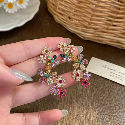 Colorful Crystal Flower Ear Climber Earrings