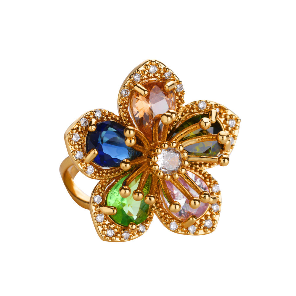 Gold Floral Adjustable Ring