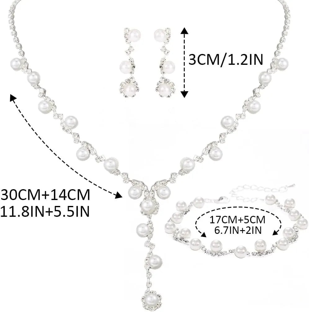 4pc Pearl Rhinestone Bridal Jewelry Set