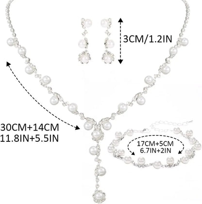 4pc Pearl Rhinestone Bridal Jewelry Set