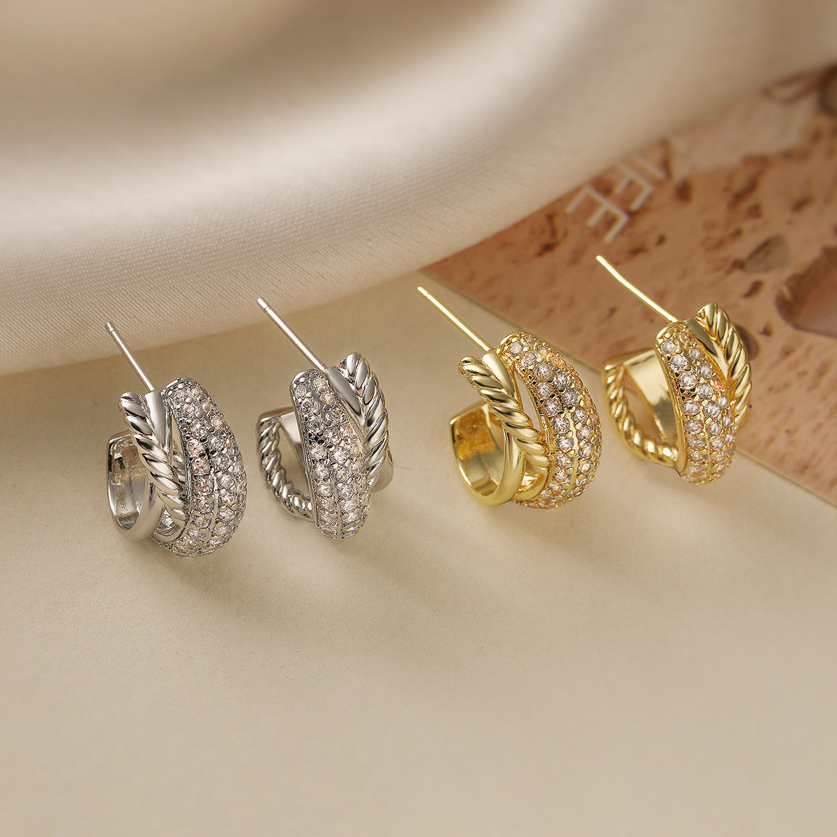 Twisted Crystal Hoop Earrings