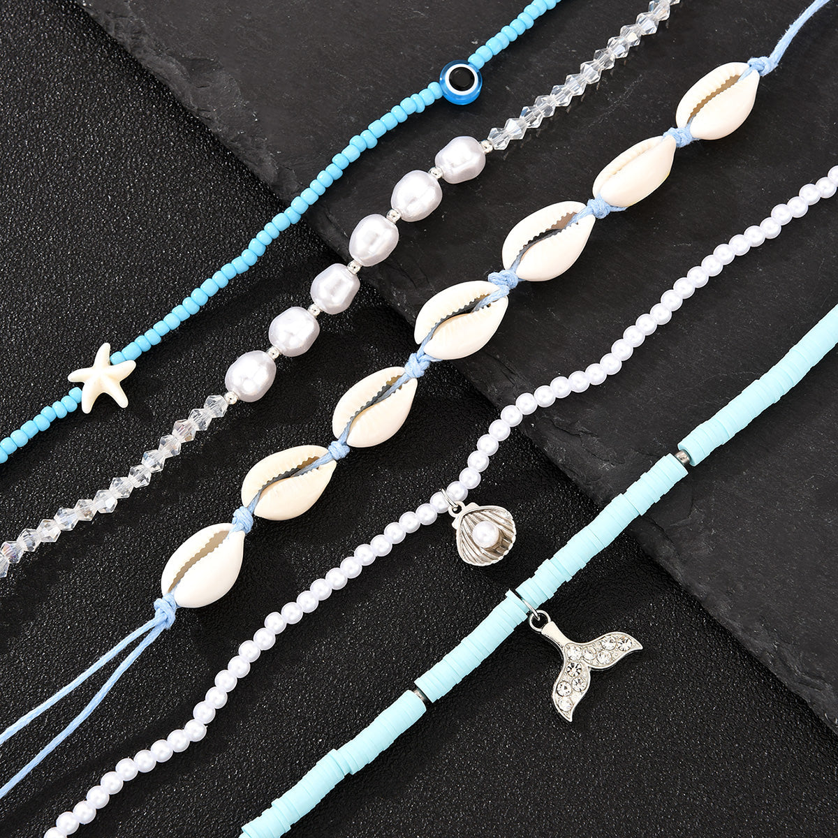 5pc Boho Shell & Bead Necklace Set