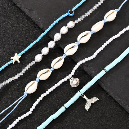 5pc Boho Shell & Bead Necklace Set