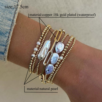 Natural Pearl & 18K Gold Bead Bracelet Set