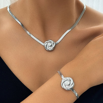 2pc Twisted Medallion Necklace & Bracelet Set