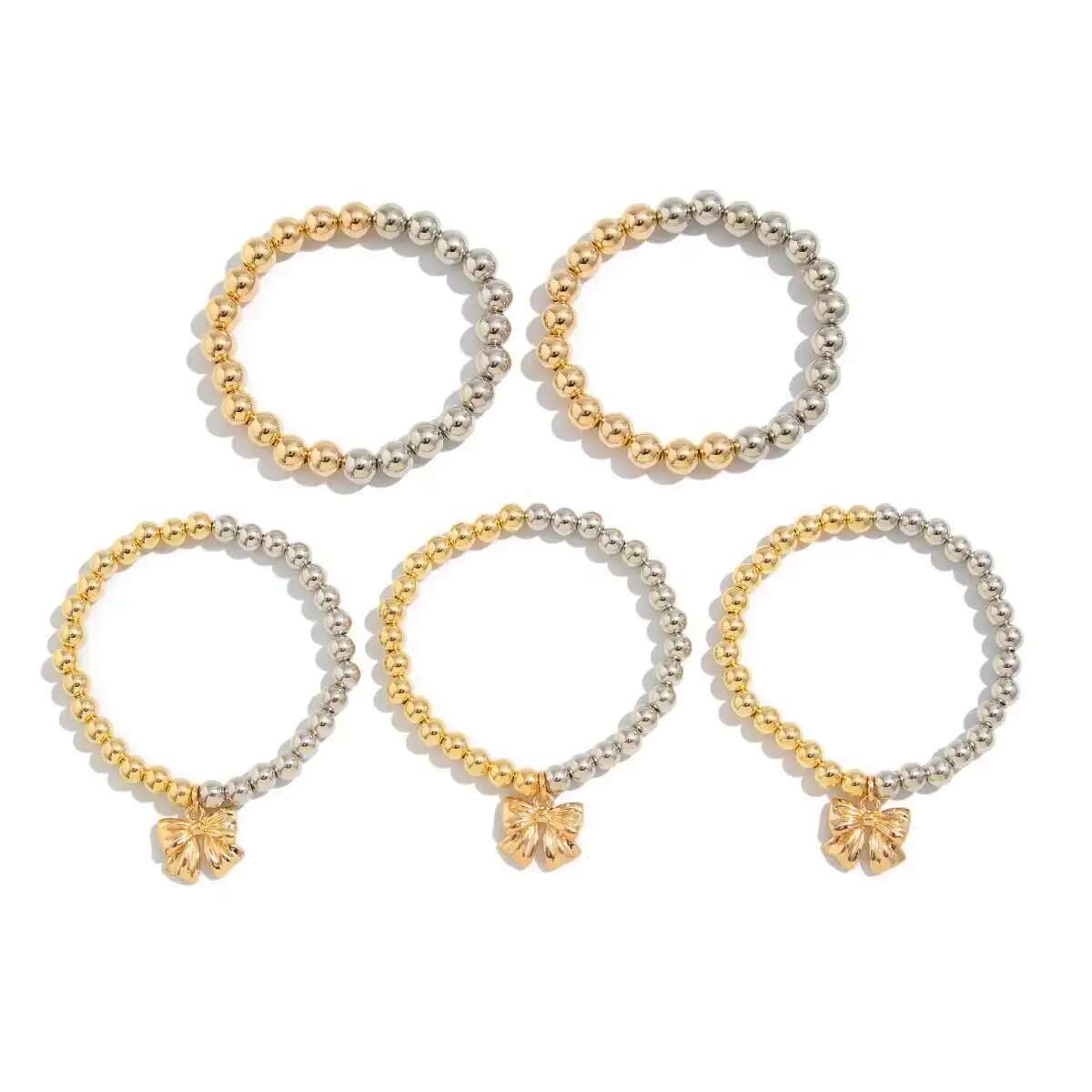 5pc Gold & Silver Beaded Bracelet Set