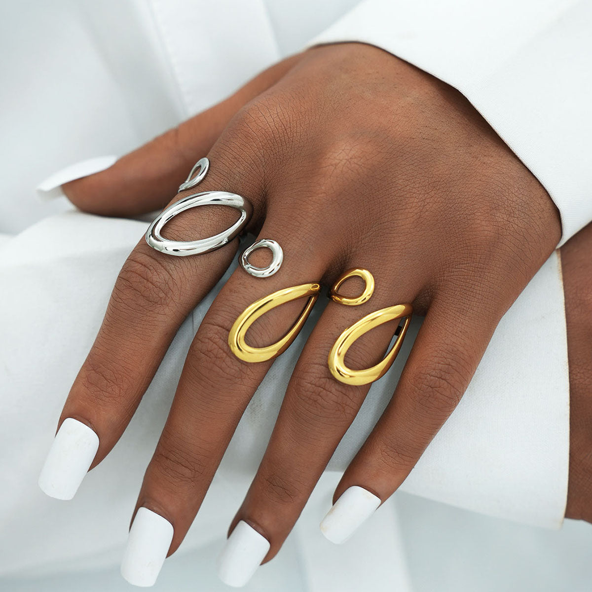 Two-Tone Waterdrop Stainless Ring