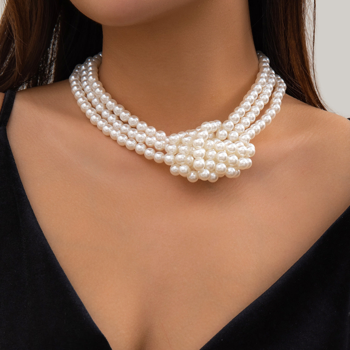 White & Black Pearl Knot Choker Necklace