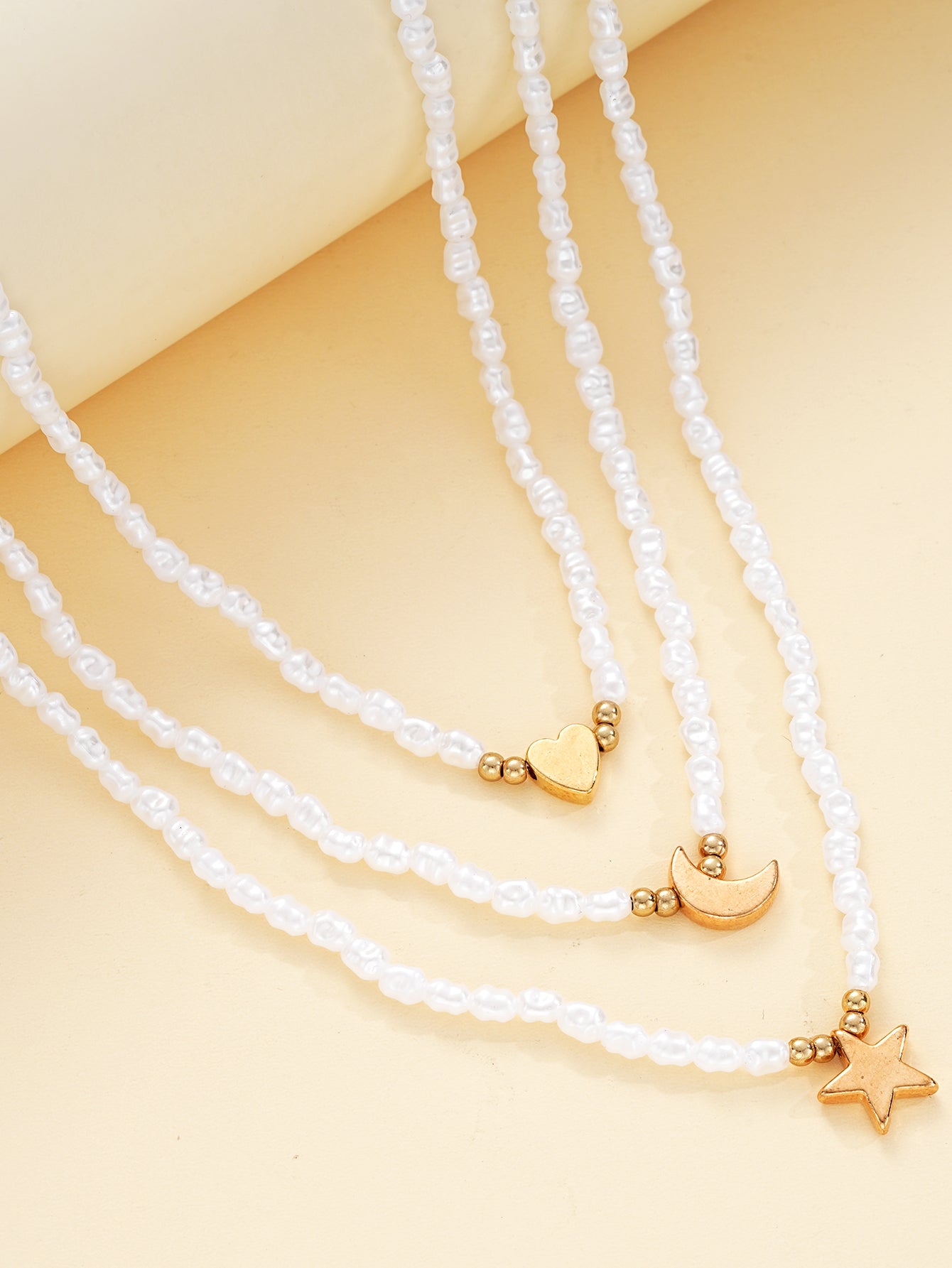 3pc Layered Pearl & Charm Necklace Set