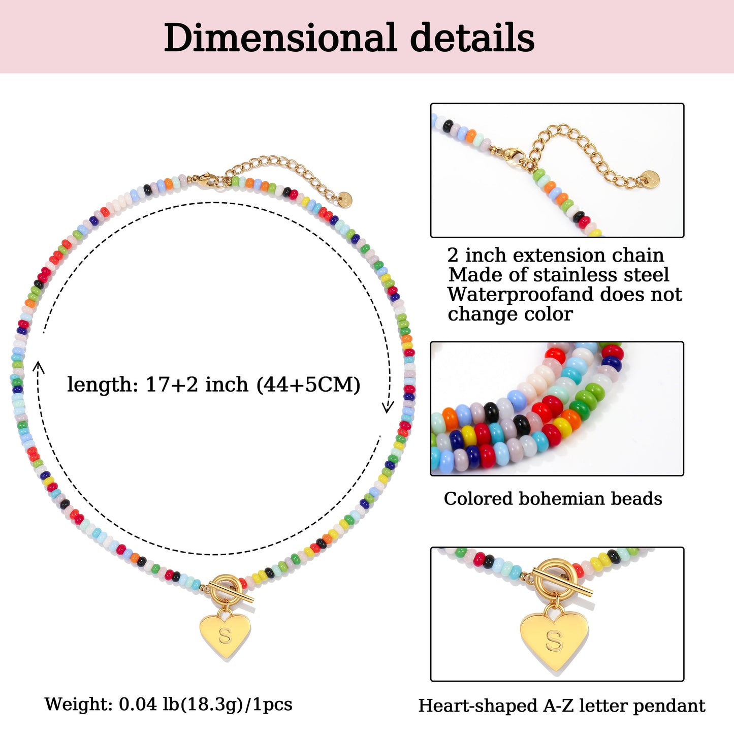Beaded Heart Initial Pendant Necklace