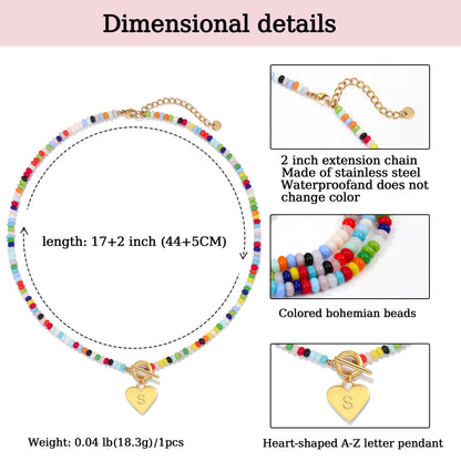 Beaded Heart Initial Pendant Necklace