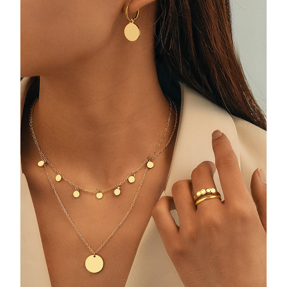 4pc Gold Disc Charm Jewelry Set