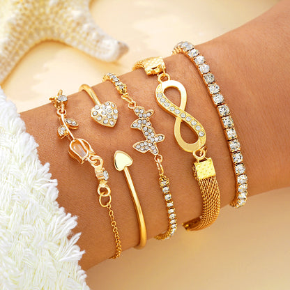 5pc Gold Butterfly & Heart Bracelet Set