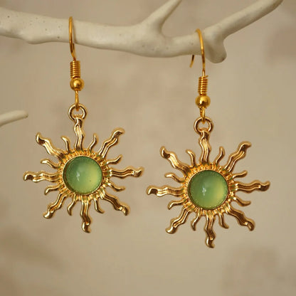 Green Sunburst Drop Earrings