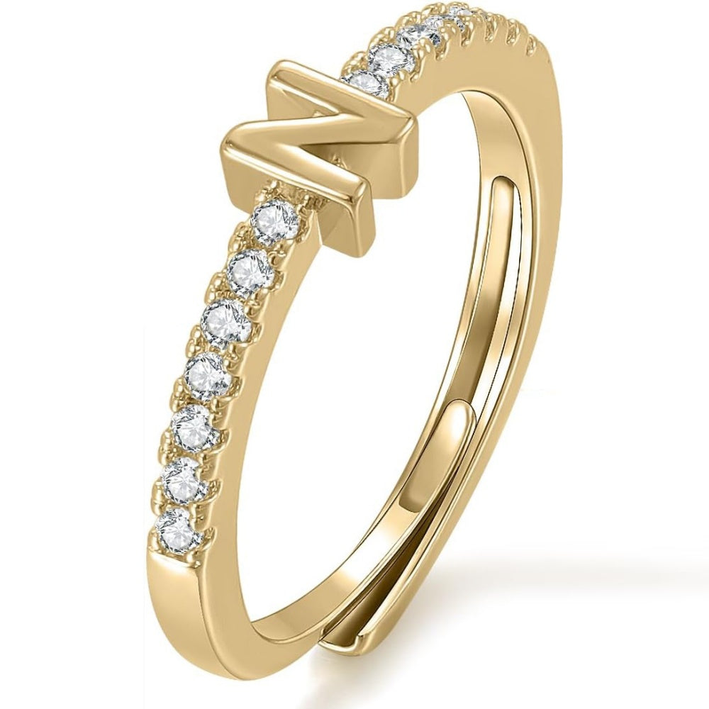 Gold Initial Letter Adjustable Ring