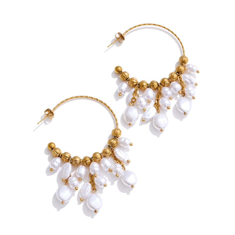 Baroque Pearl Drop Hoop Earrings