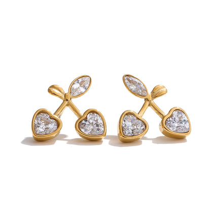 Cherry Heart Crystal Stud Earrings