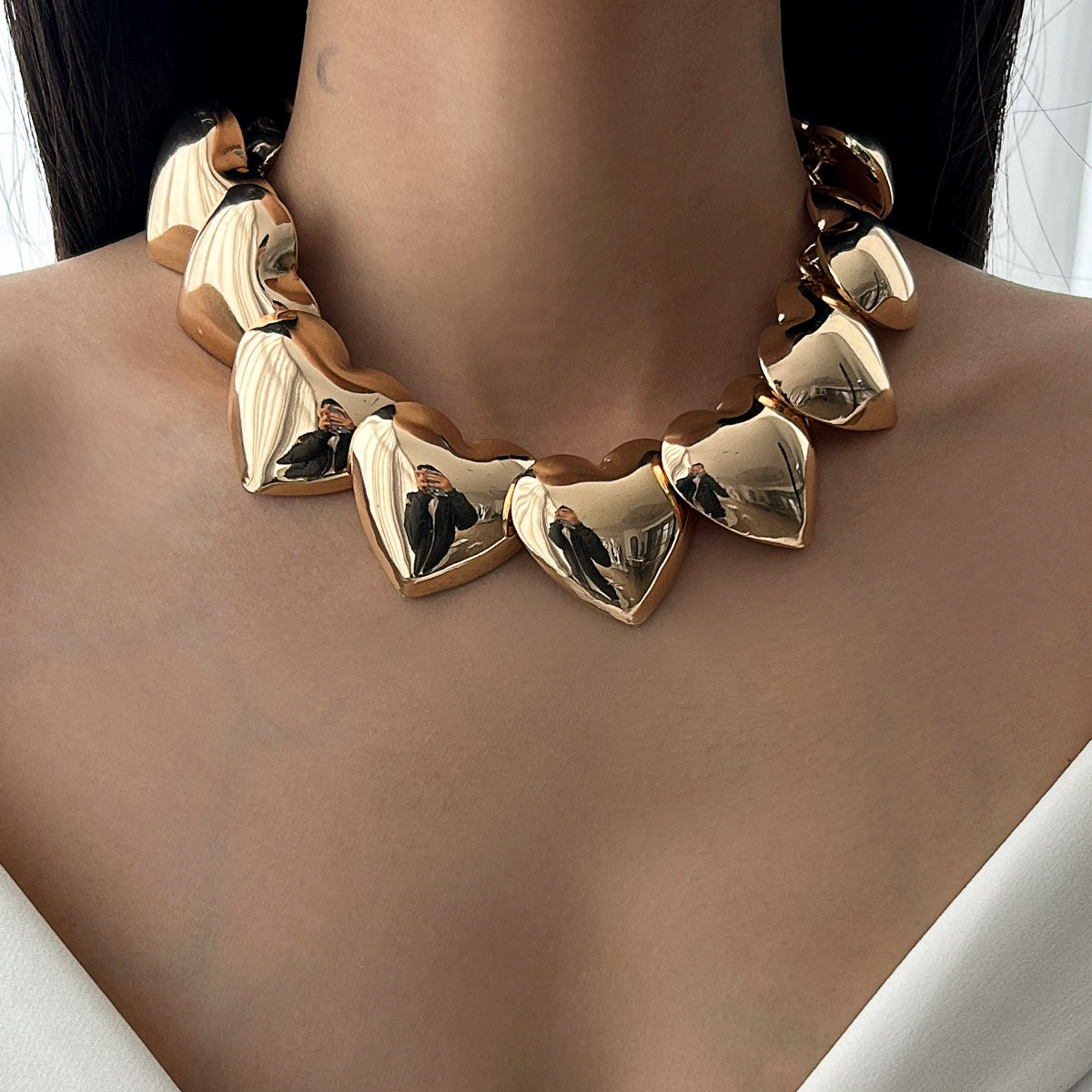 Punk Gold & Silver Heart Choker Necklace