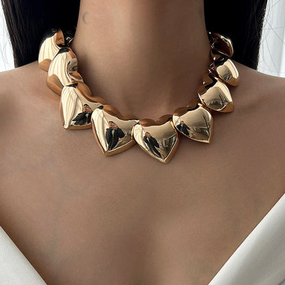 Punk Gold & Silver Heart Choker Necklace