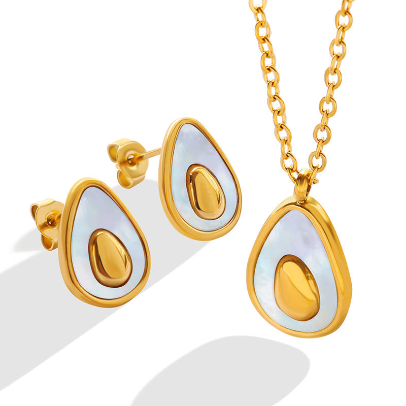 Gold & Mother of Pearl Teardrop Jewelry Set