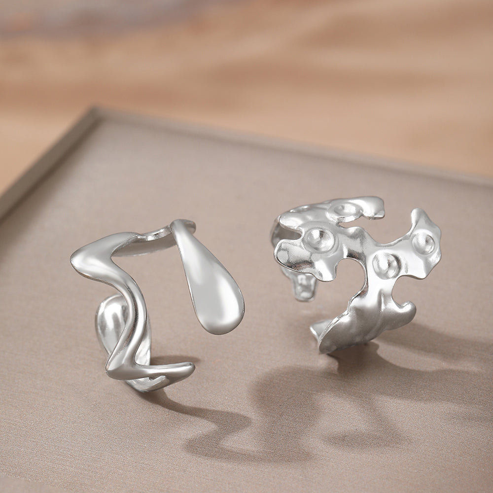 2pc Wavy & Textured Gold Ring Set