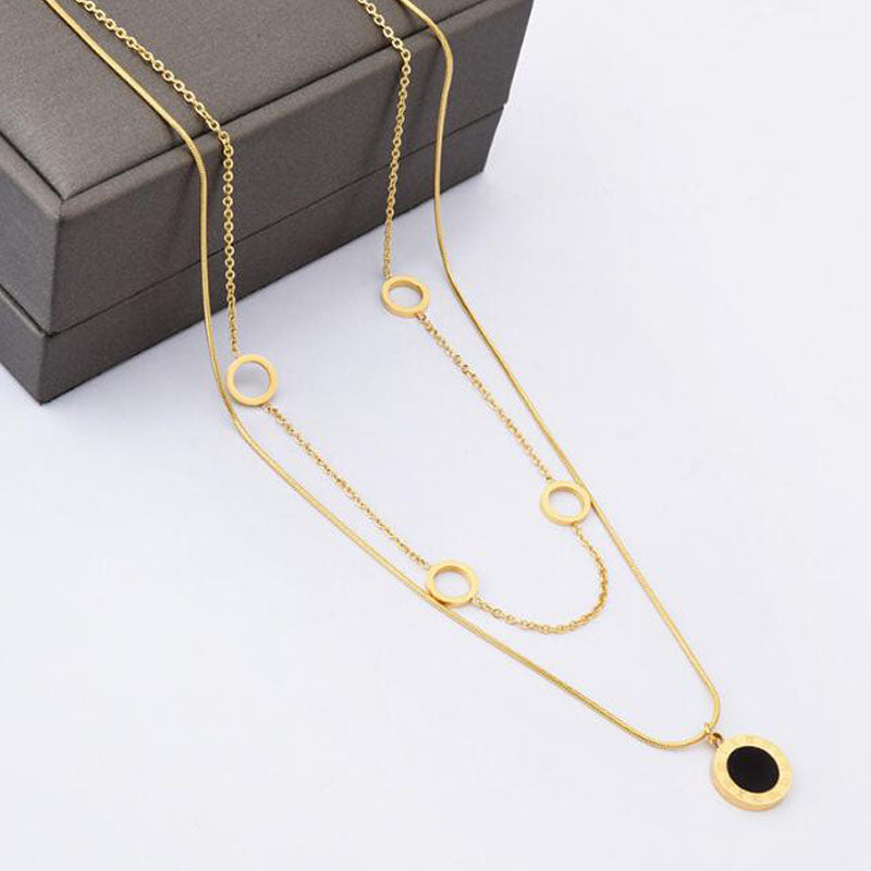 2pc Gold Circle Pendant Necklace Set