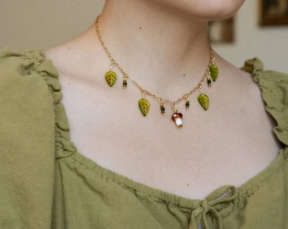 2pc Forest Mushroom Leaf Jewelry Set