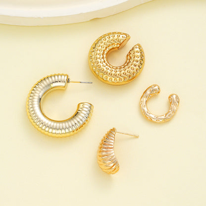 4pc Textured Chunky Gold Earring Set