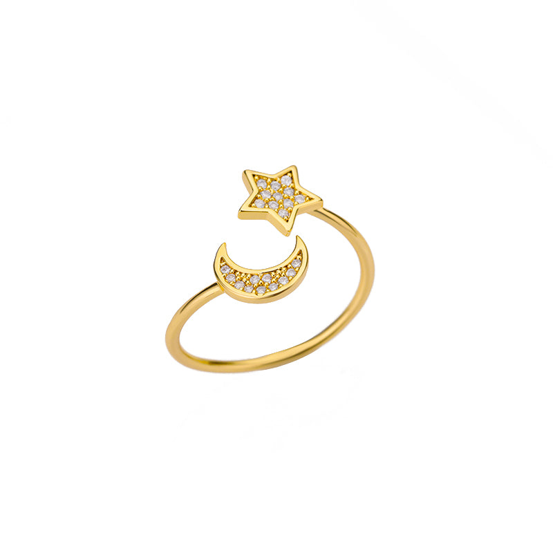 Moon & Star CZ Adjustable Ring