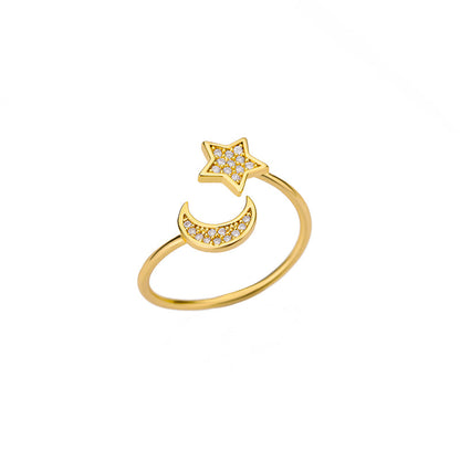 Moon & Star CZ Adjustable Ring